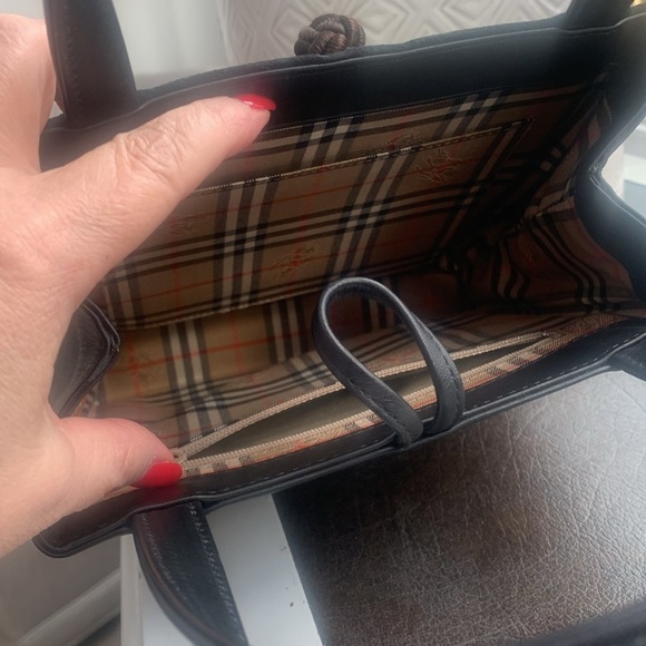 BURBERRY Nova Check True Vintage Handbag Top Handle Suede and Leather Small Mini - Picture 15 of 17